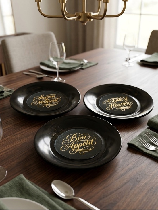 NORE’S NOVELTIES HANDCRAFTED DESIGNS Other - NORE’S NOVELTIES Handcrafted Decorative Saucers- Set of 3 Black & Gold 6.25”